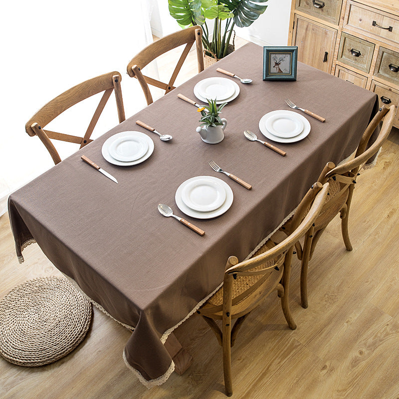 Tasselled Linen Plain Tablecloth