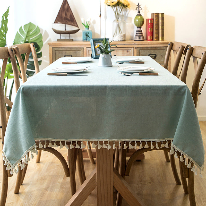 Tasselled Linen Plain Tablecloth