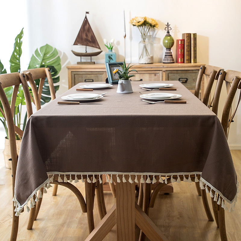 Tasselled Linen Plain Tablecloth