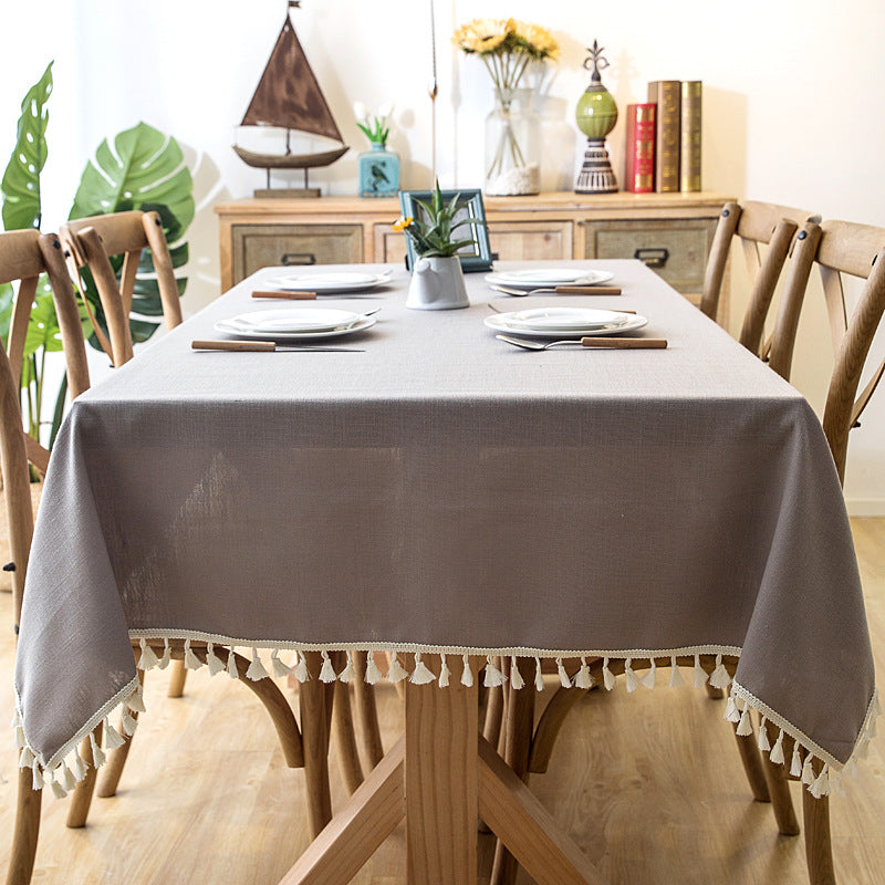 Tasselled Linen Plain Tablecloth