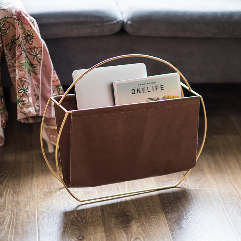 Round Leather Magazine Rack