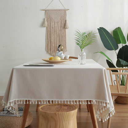 Tasselled Linen Plain Tablecloth