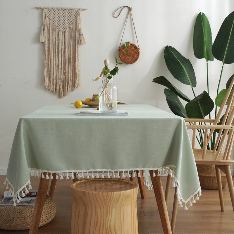 Tasselled Linen Plain Tablecloth