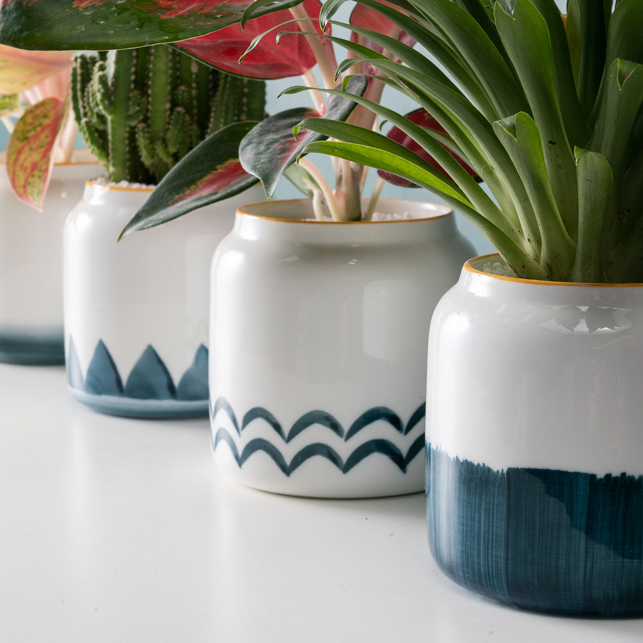 Teal & White Ceramic Planter