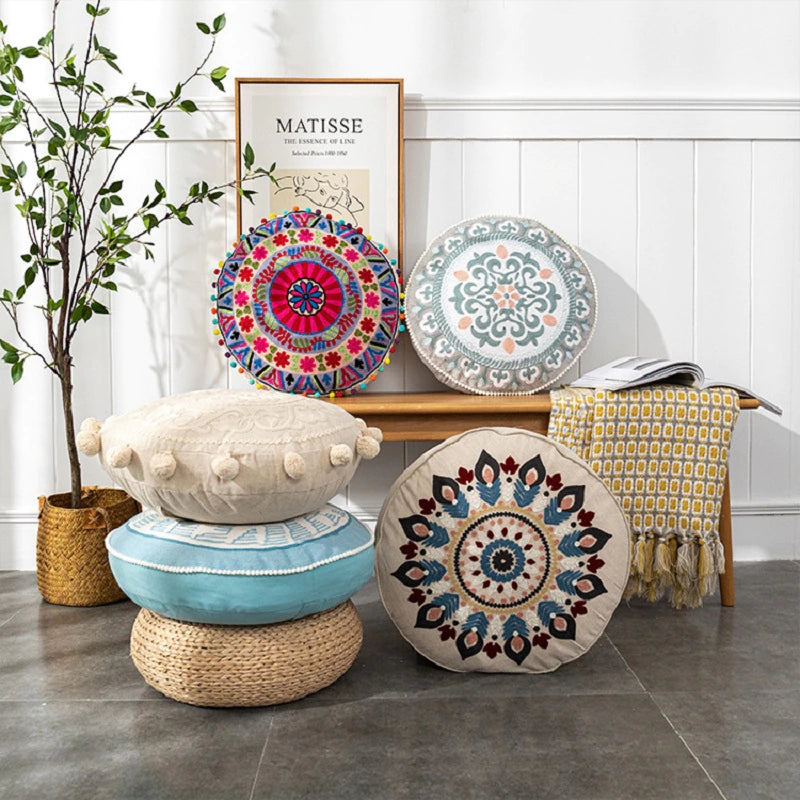 Embroidered Moroccan Pouf Cover