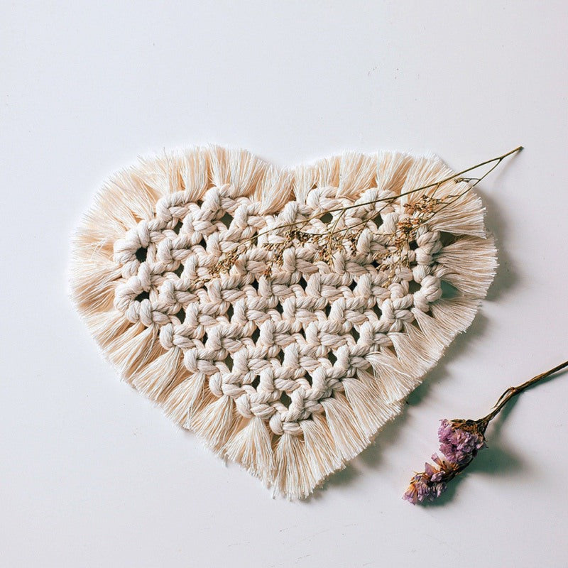 Woven Heart Macrame Coasters