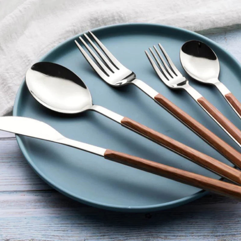 Walnut & Steel Cutlery Set