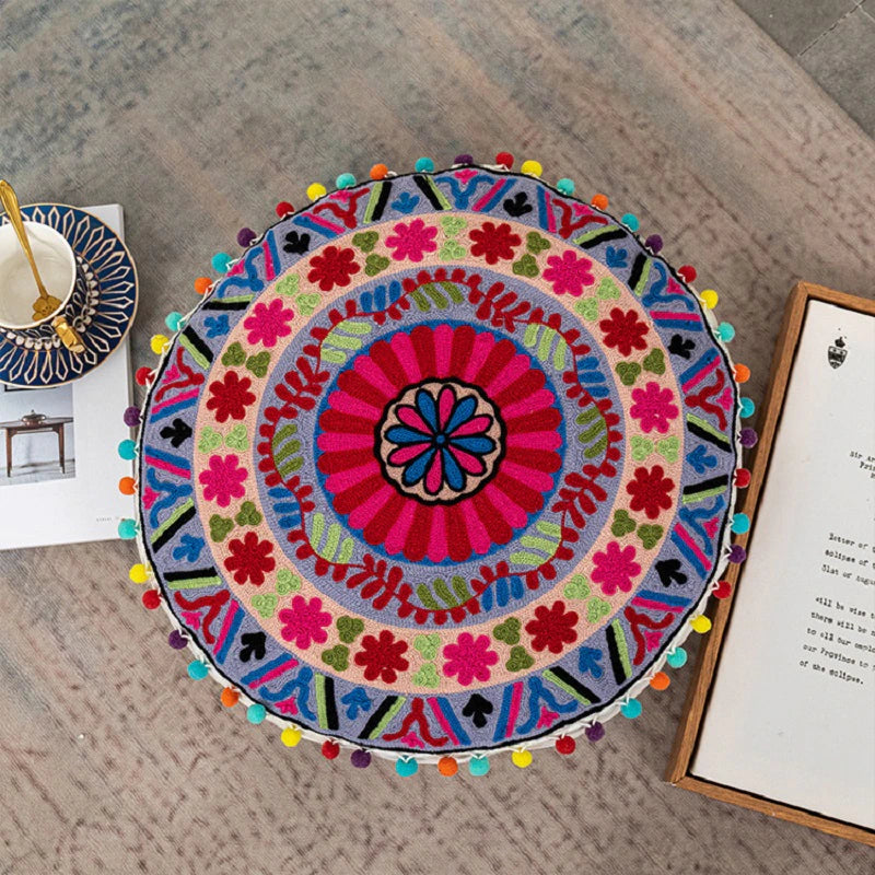 Embroidered Moroccan Pouf Cover