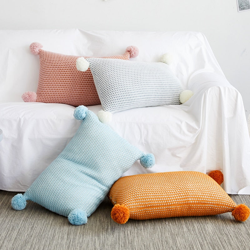 Pom-Pom Lumbar Throw Cushion