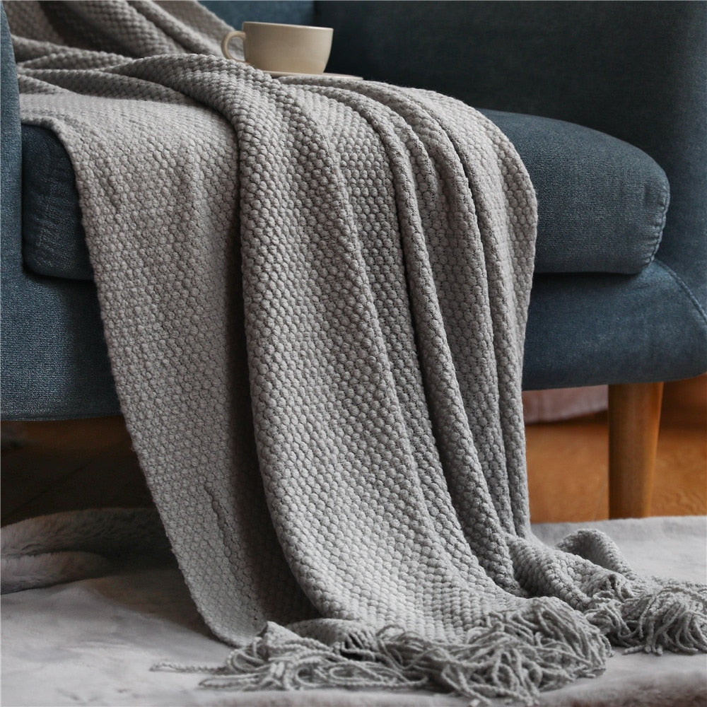 Knitted Tassel Throw Blanket