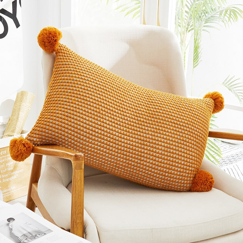 Pom-Pom Lumbar Throw Cushion