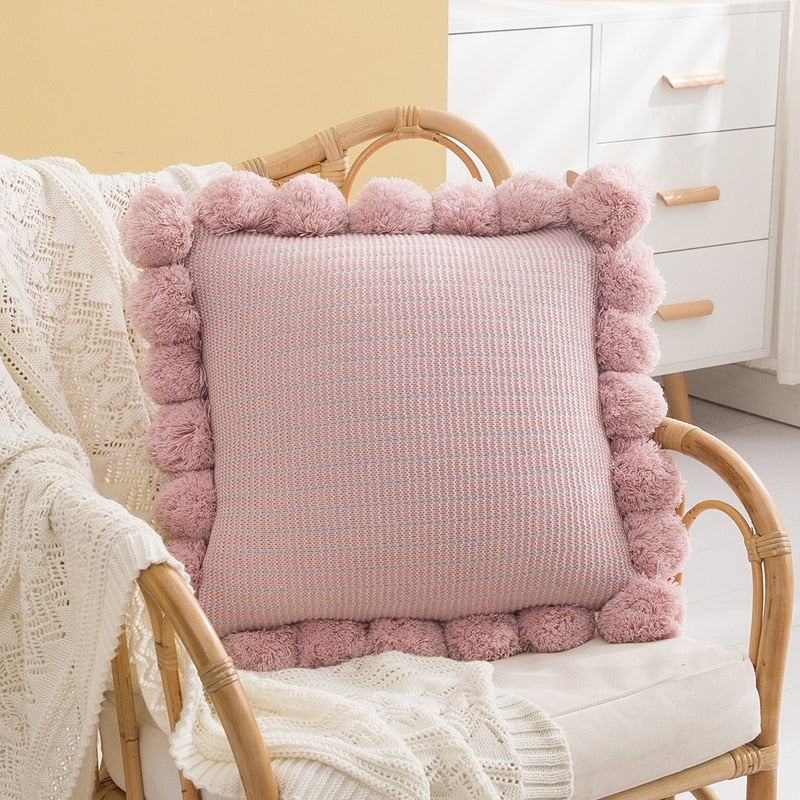 Pom-Pom Knit Throw Cushion