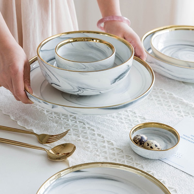 Gold Rimmed Marble Dinnerware