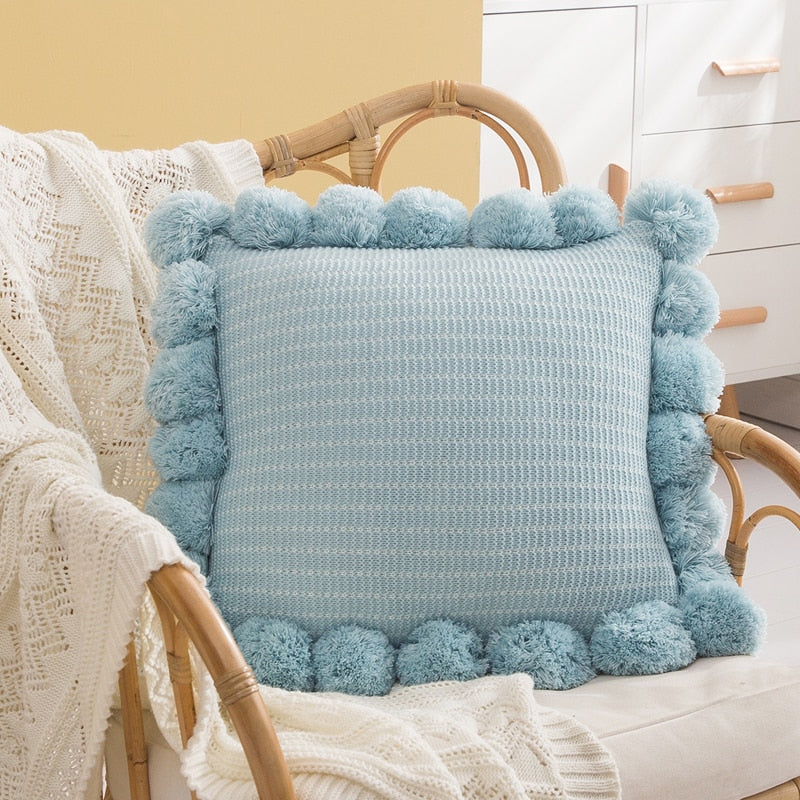 Pom-Pom Knit Throw Cushion