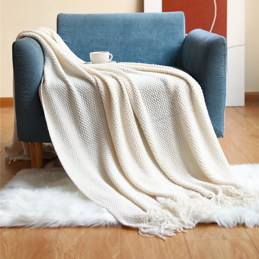 Knitted Tassel Throw Blanket