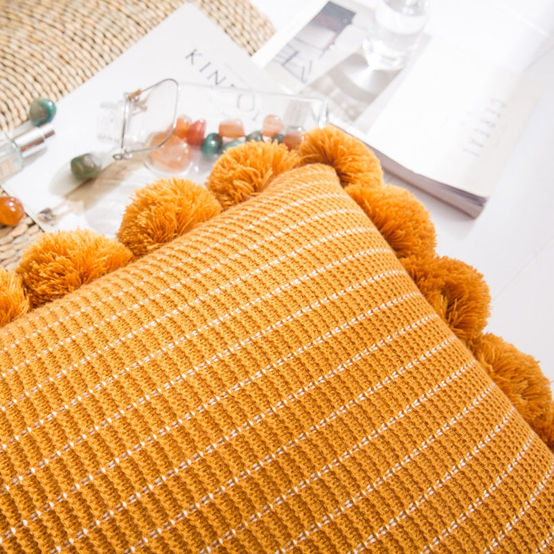 Pom-Pom Knit Throw Cushion