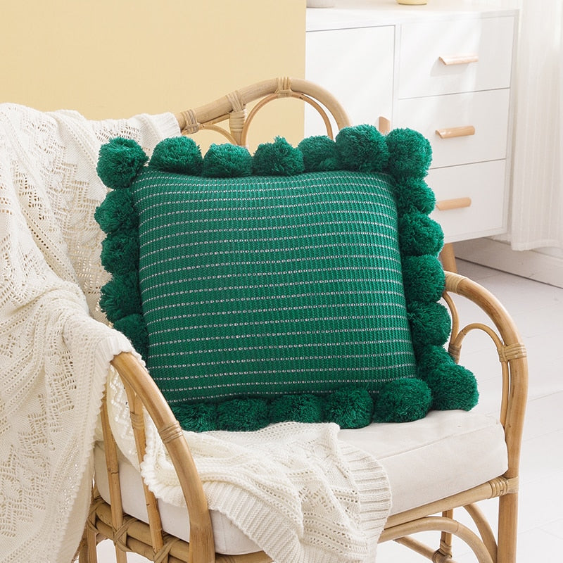 Pom-Pom Knit Throw Cushion