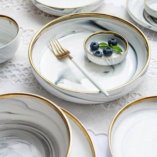 Gold Rimmed Marble Dinnerware