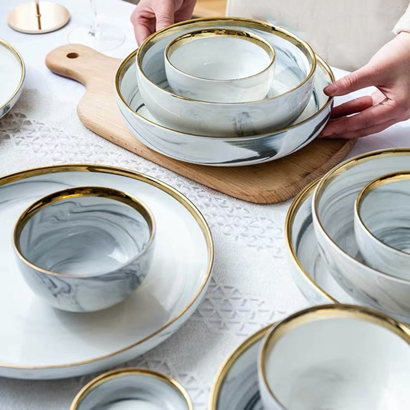 Gold Rimmed Marble Dinnerware