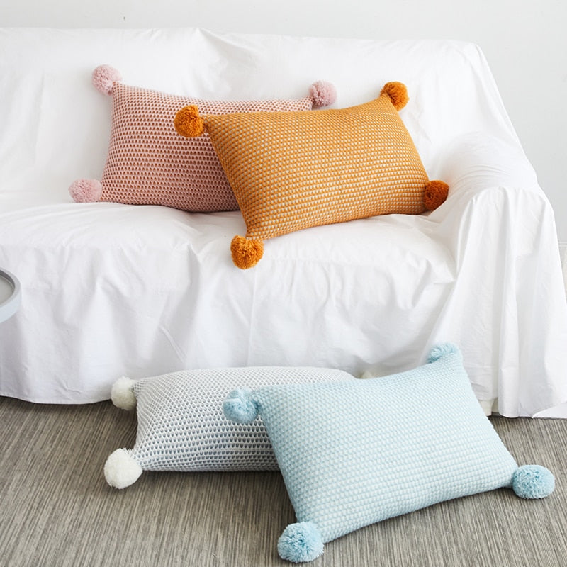 Pom-Pom Lumbar Throw Cushion