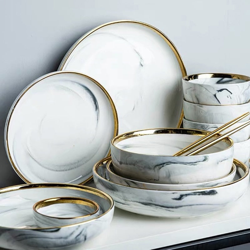 Gold Rimmed Marble Dinnerware