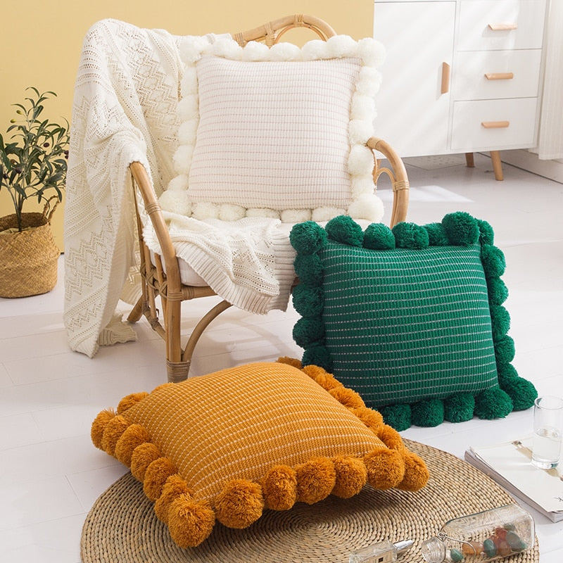 Pom-Pom Knit Throw Cushion