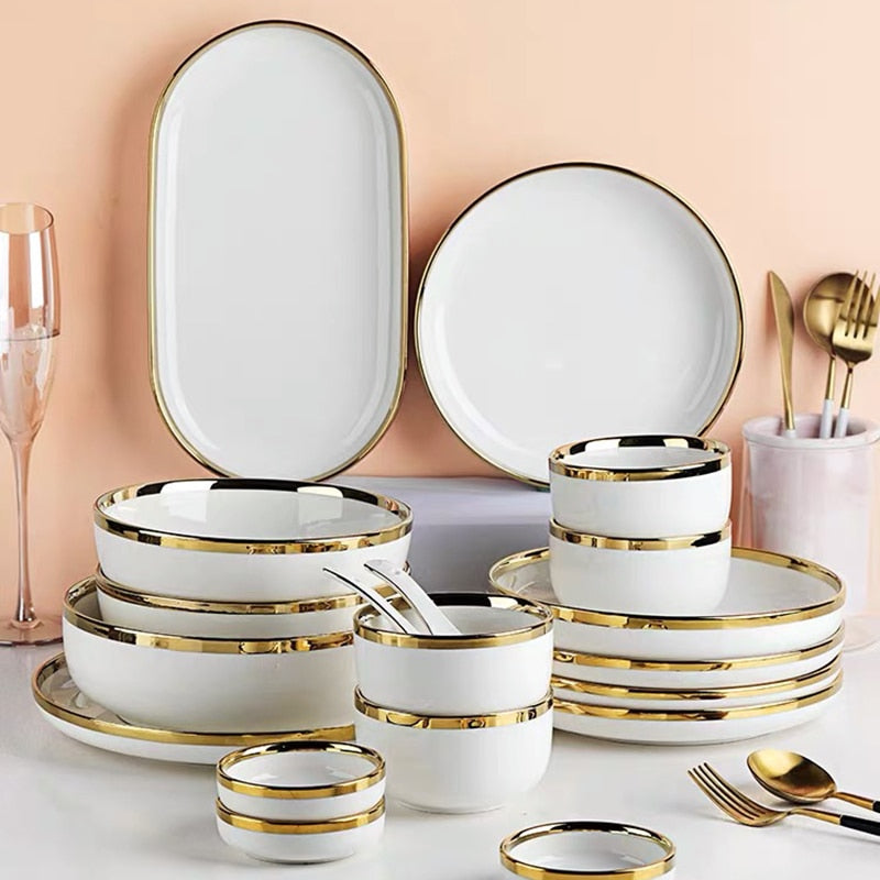 White & Gold Porcelain Dinnerware