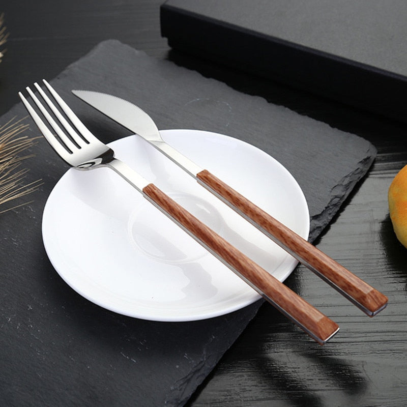 Walnut & Steel Cutlery Set