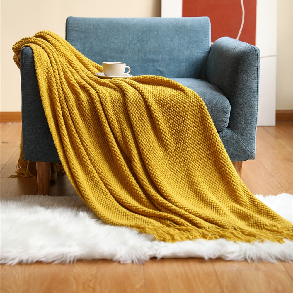 Knitted Tassel Throw Blanket