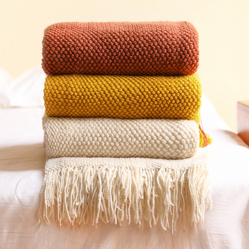 Knitted Tassel Throw Blanket