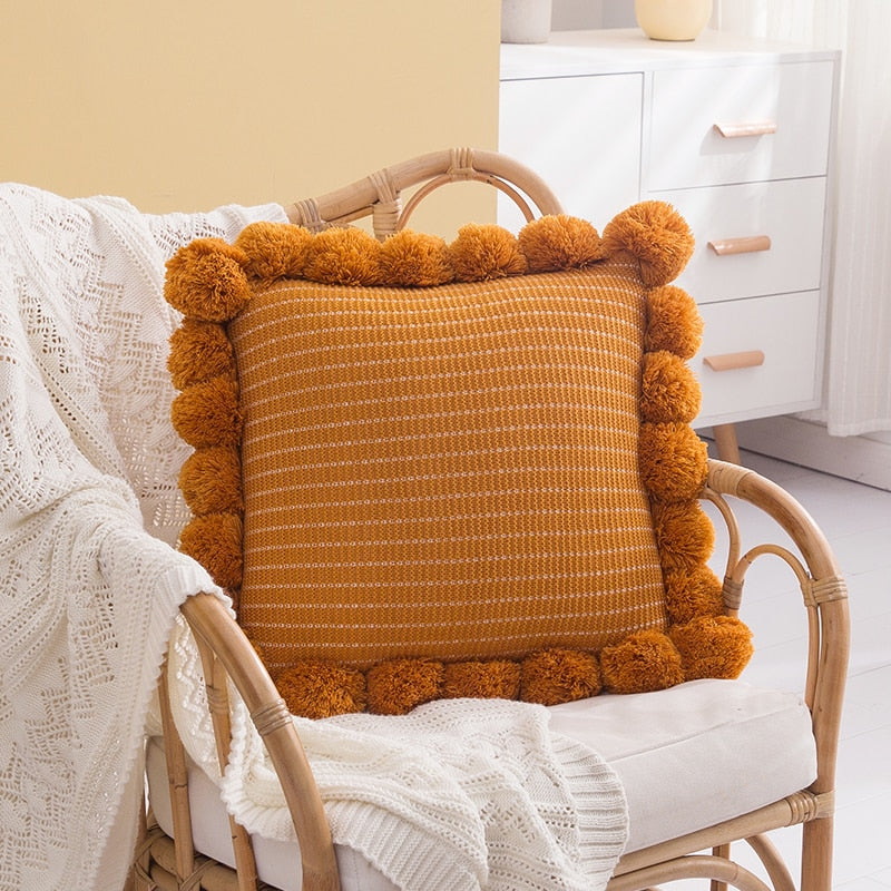 Pom-Pom Knit Throw Cushion