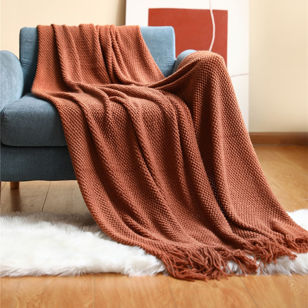 Knitted Tassel Throw Blanket