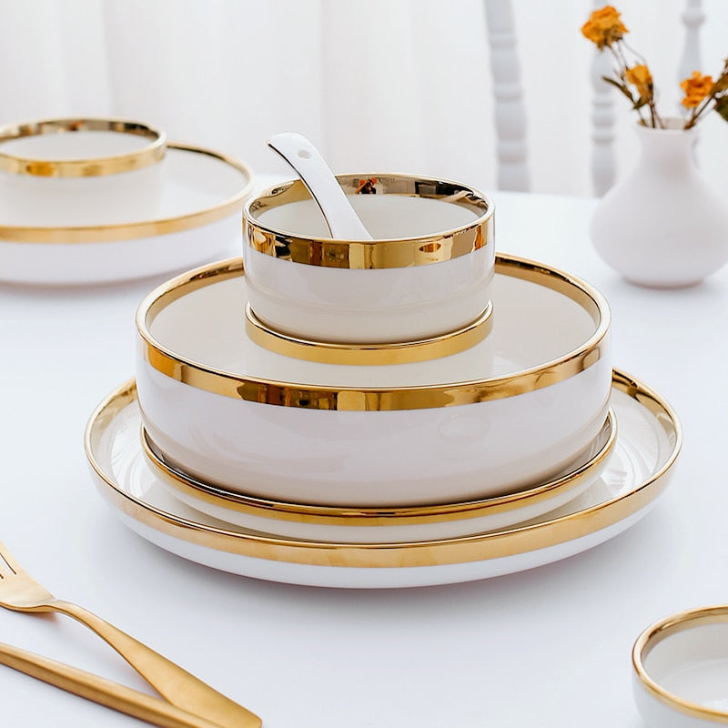 White & Gold Porcelain Dinnerware