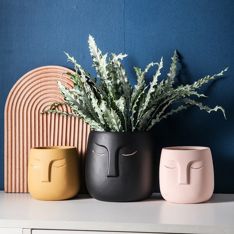 Sculptural Faces Ceramic Planter