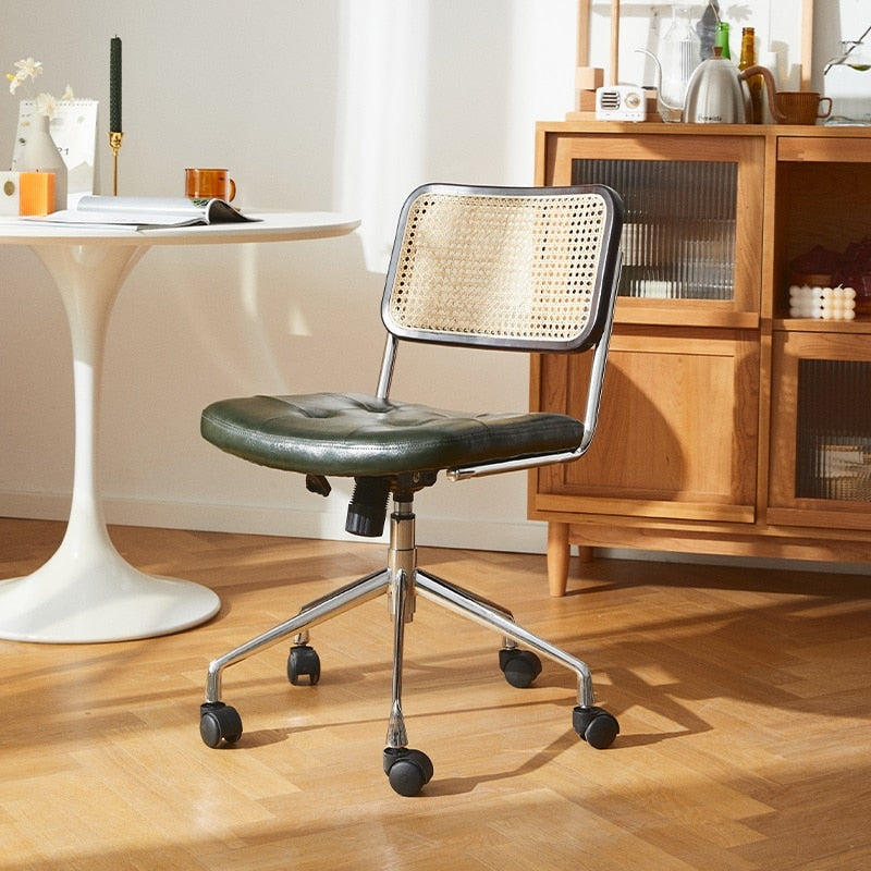 black leather desk chair with wheels