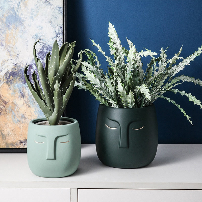 Sculptural Faces Ceramic Planter