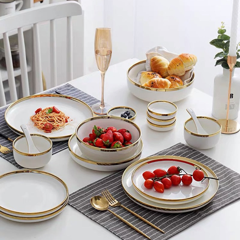 White & Gold Porcelain Dinnerware