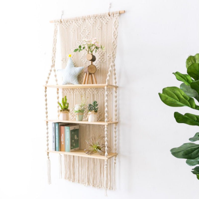 macrame hanging plant shelf